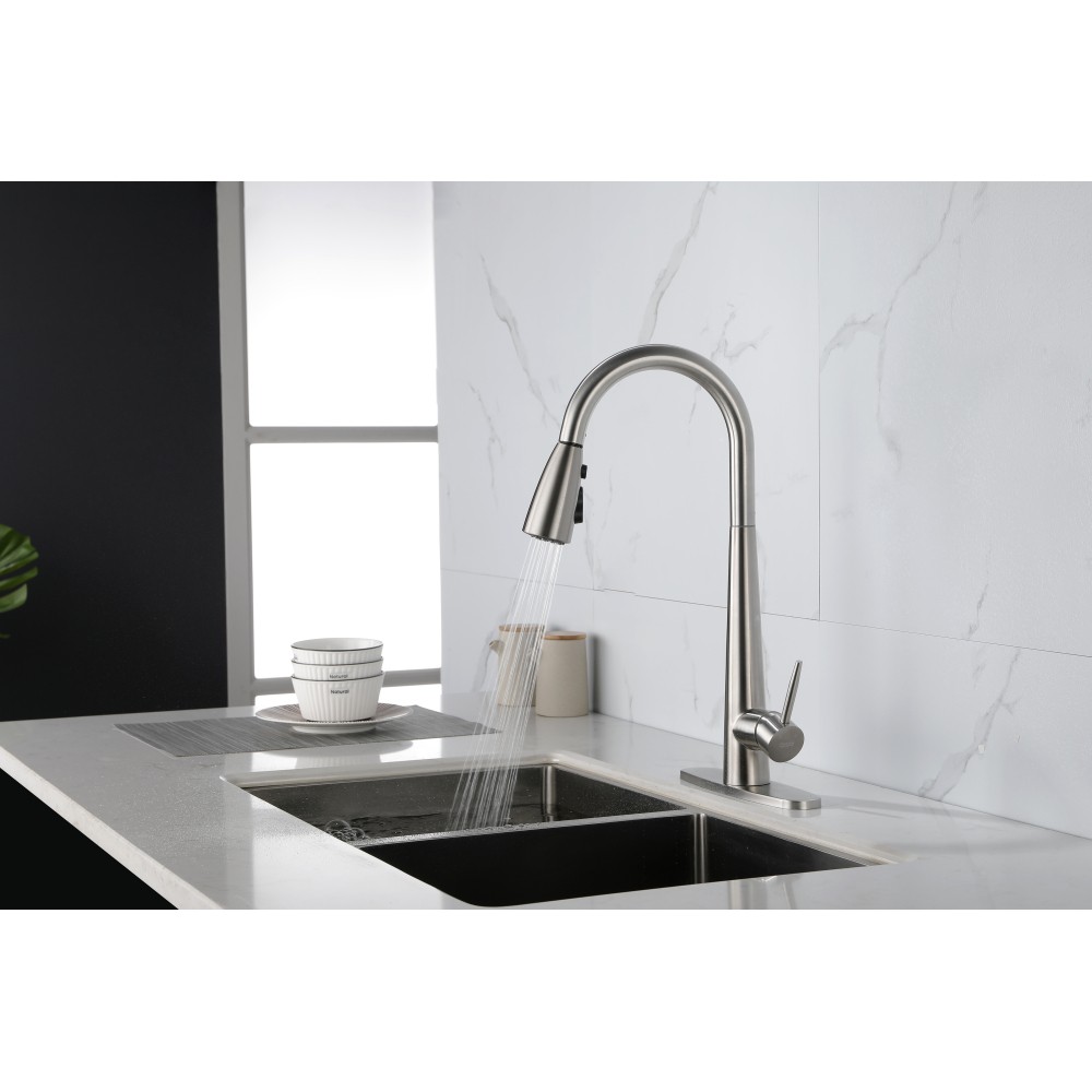 Single Handle Stainless Steel Kitchen Sink Faucet with Pull Down Sprayer