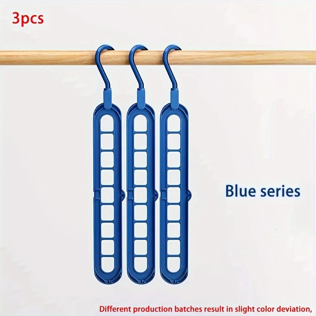3pcs, Plastic 9-Hole Foldable Hangers, Heavy Duty Space Saving Clothes Organizer