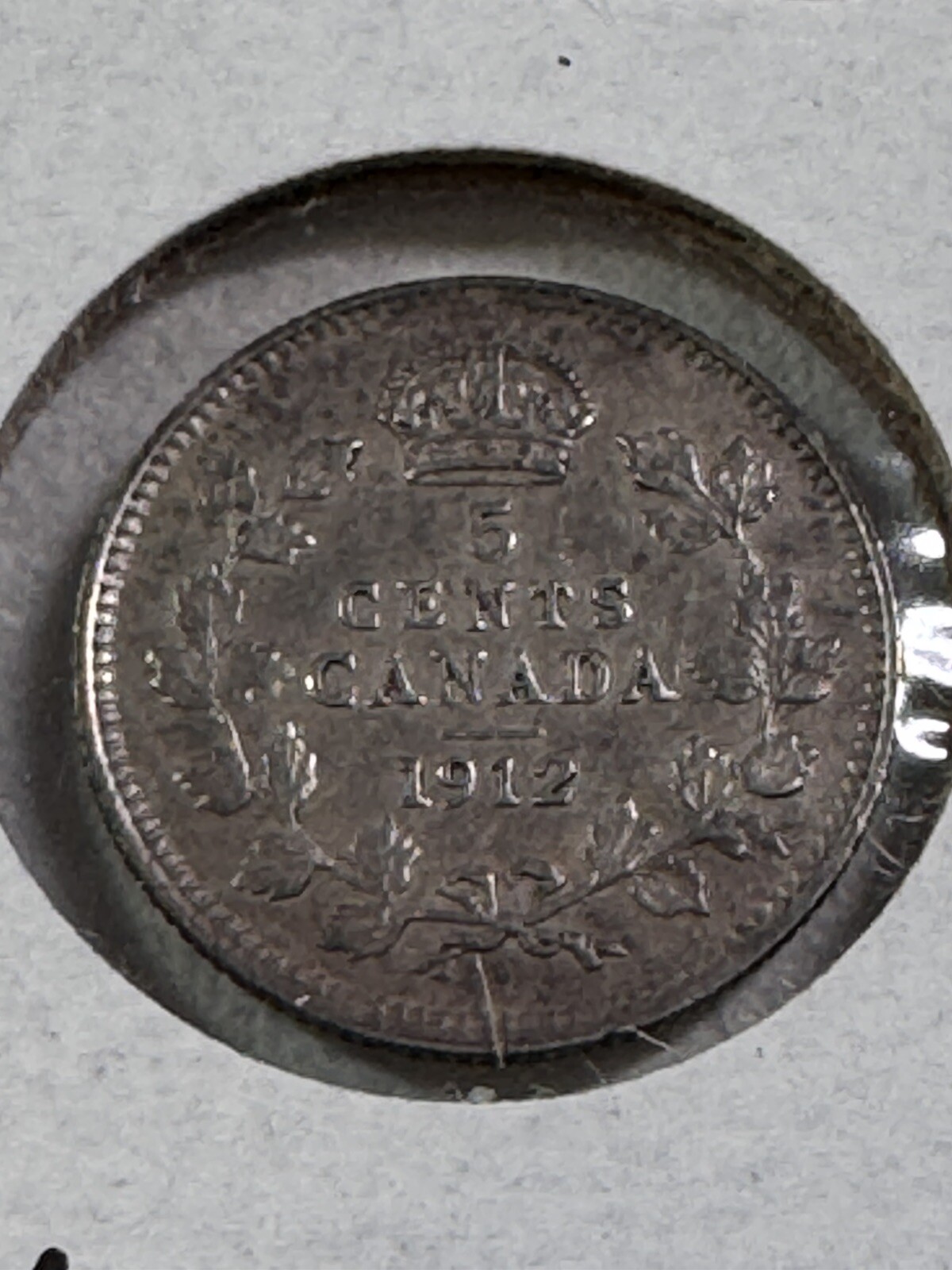 1912 Canada 5 Cents Small Silver Coin Cleaned