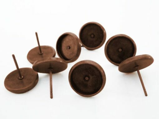 10 pcs. Antique Copper Earring Posts Studs Settings Bezels Cabochons Tacks  14mm