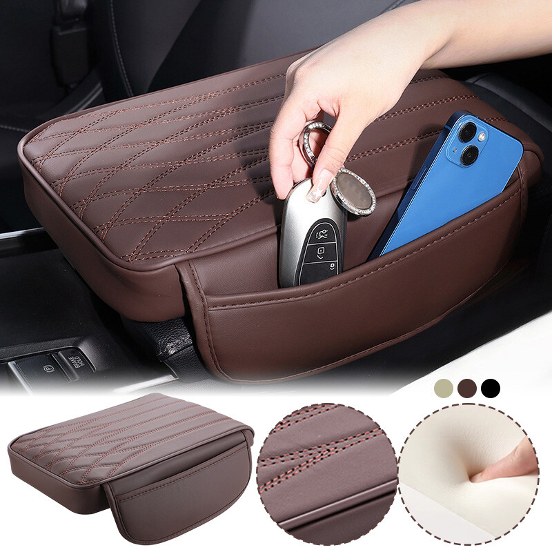 Car Armrest Cushion Support Cushion Arm Rest Box Pad with Both Side Storage Bag