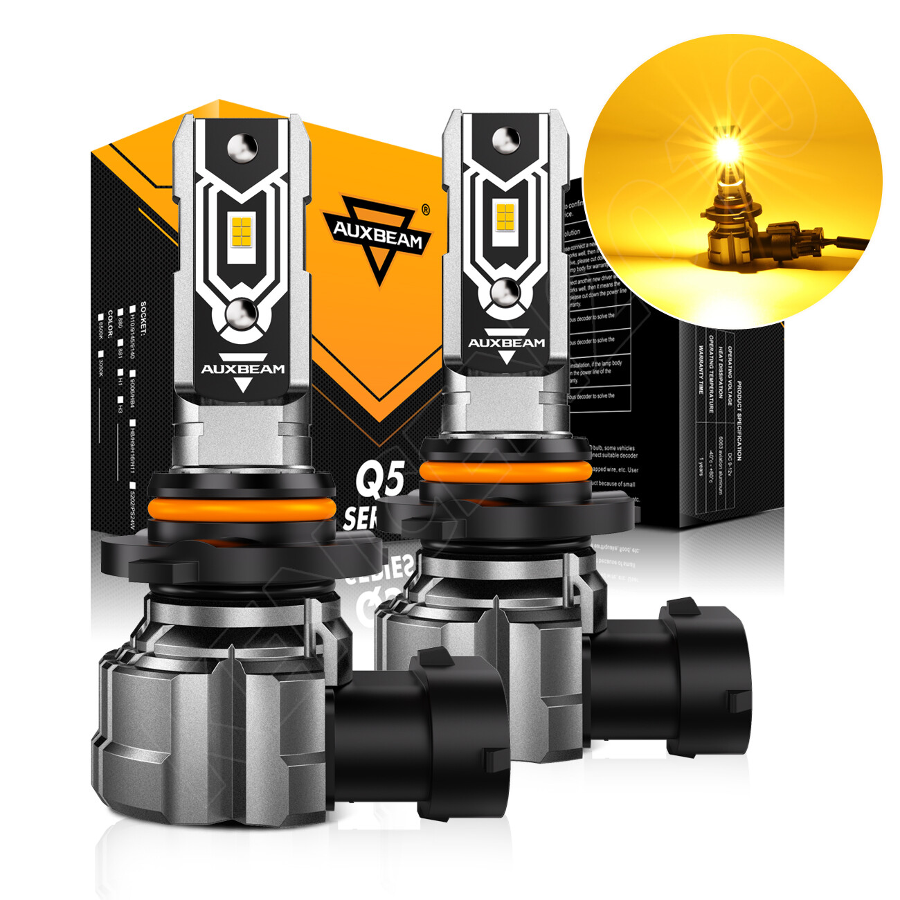 AUXBEAM H10 9140 9145 LED Fog Lights Driving Bulbs 120W 25000LM Yellow Fanless
