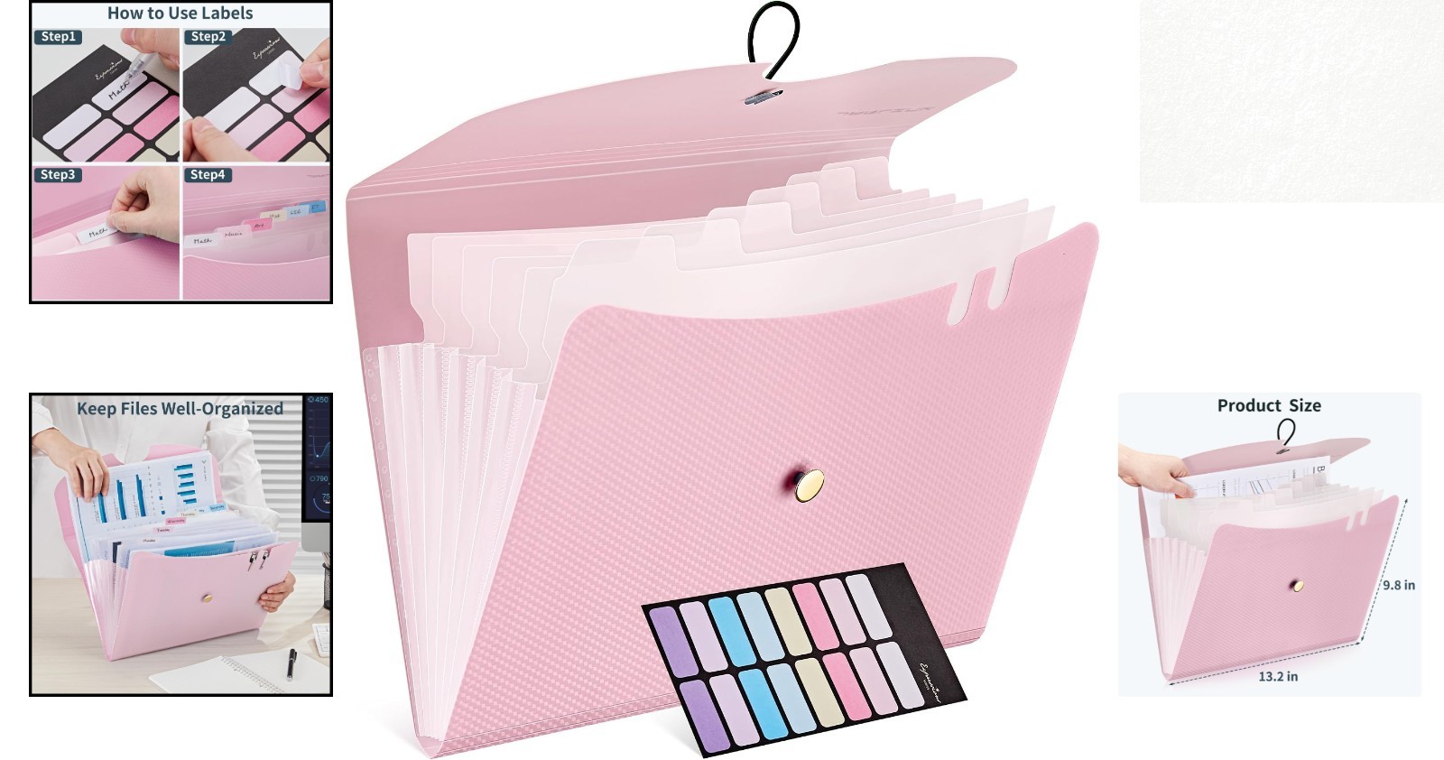 Expanding File Folder with 7 Pockets - Macaron Pink A4 Organizer for All Needs