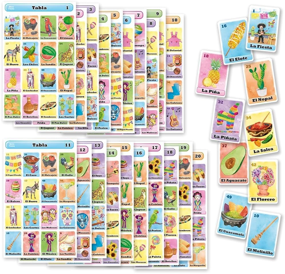 Loteria Fiesta Mexican Bingo Game Set in Spanish for 20 8.5 x 5.2 inches