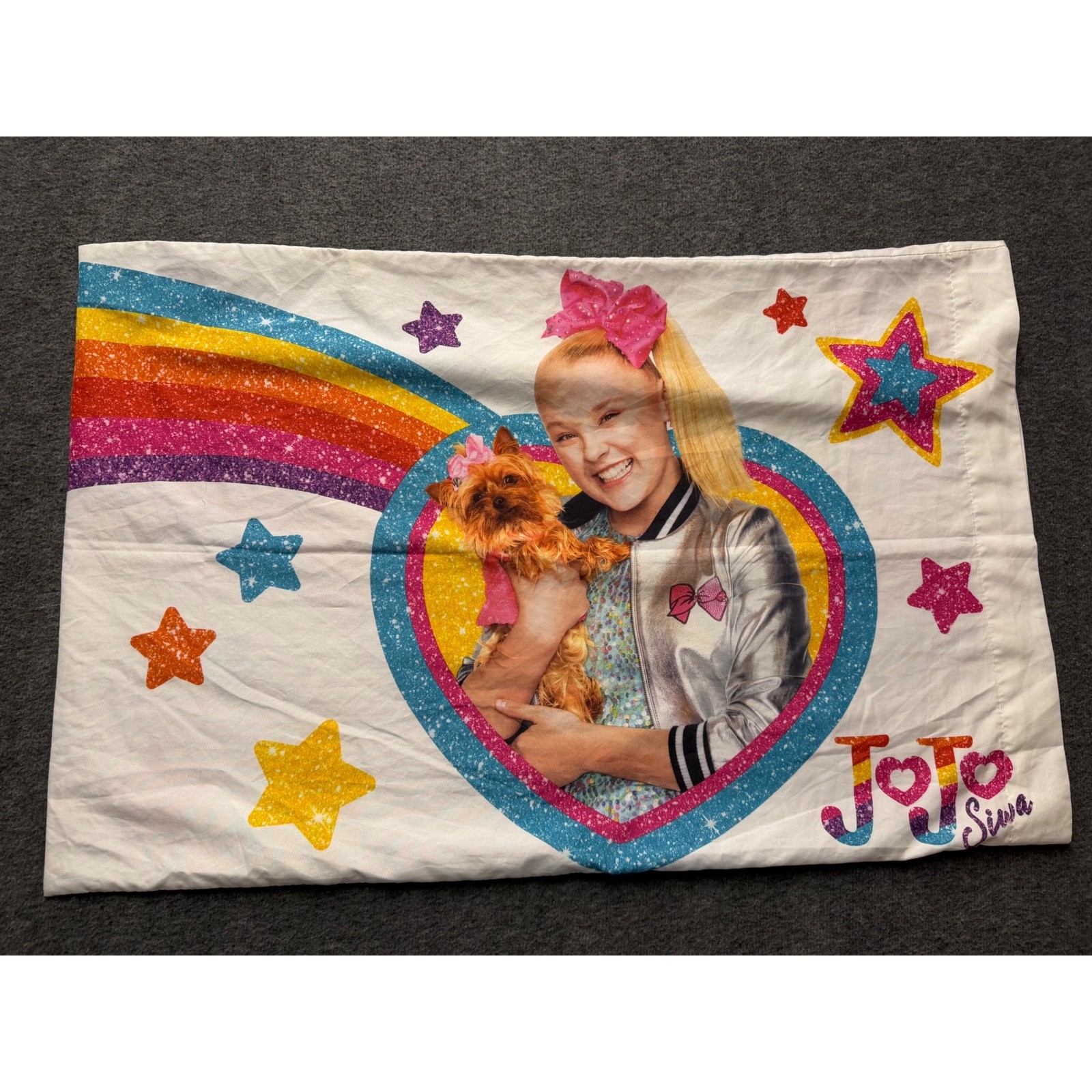 JoJo Siwa Dream Big Rainbow Pillowcase Nickelodeon BowBow Dog Stars Glitter Pink