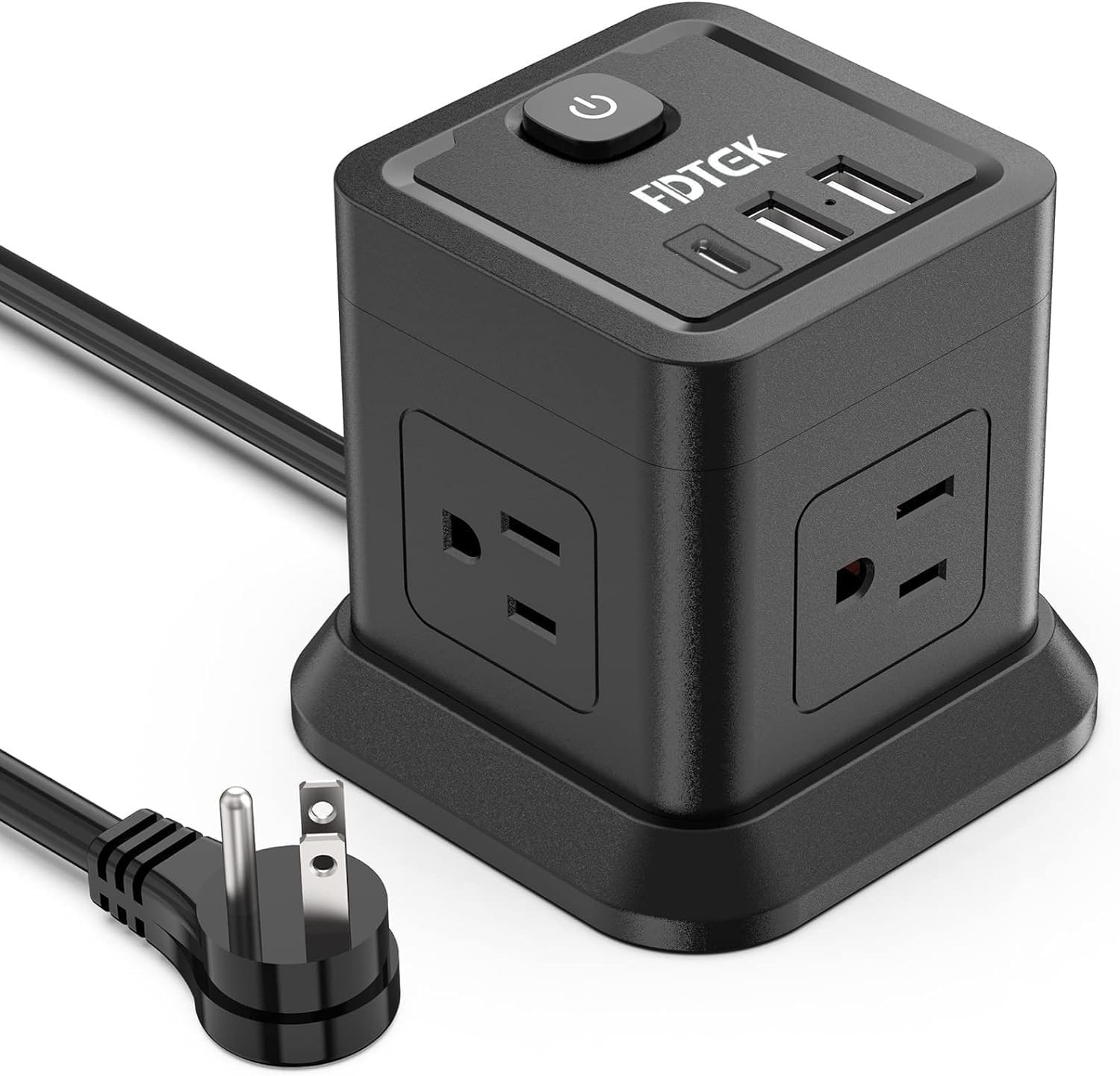 FDTEK Power Strip with USB, 4 AC Outlets & 3 USB Ports, Flat Plug 5 FT