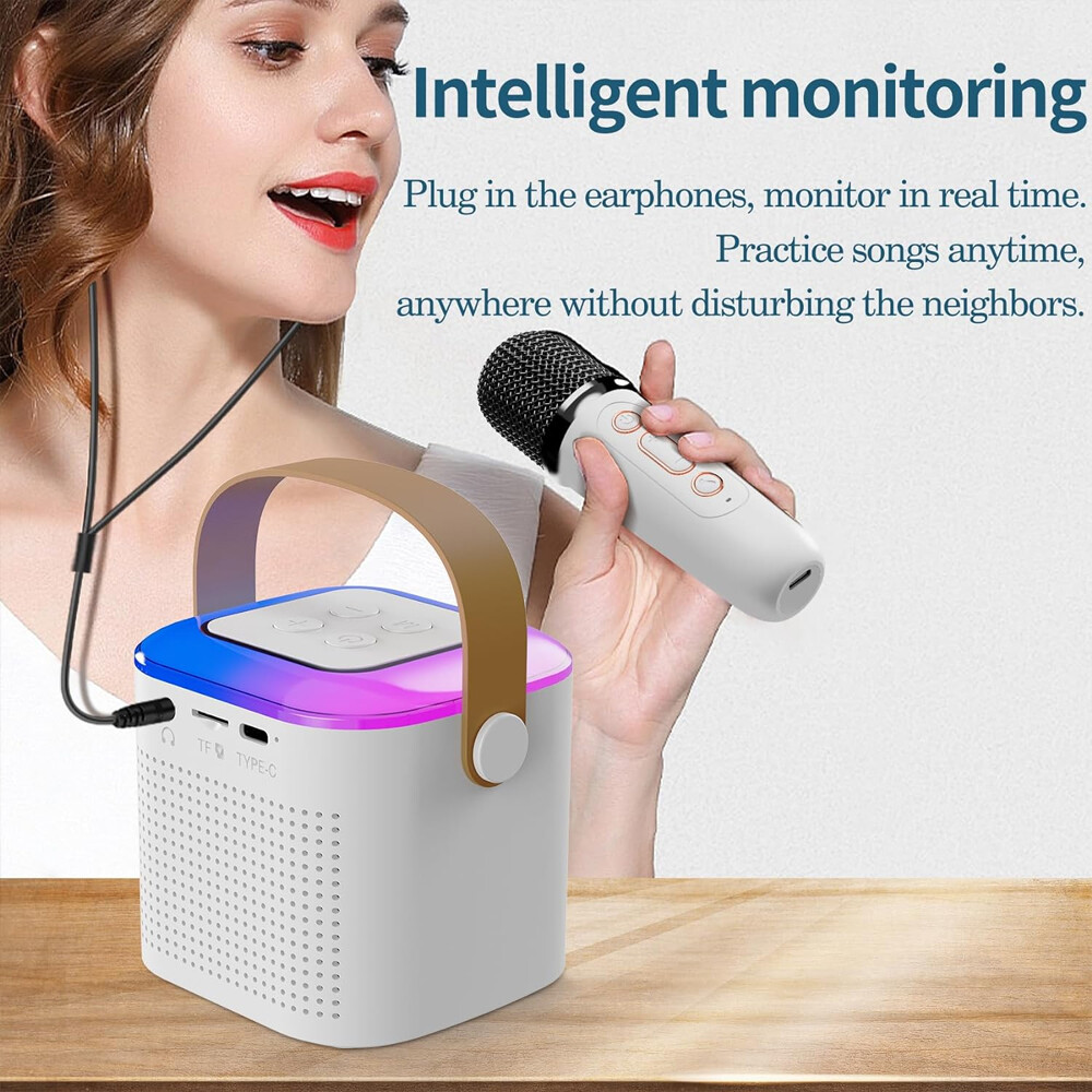 Mini Kids Karaoke Machine Portable Bluetooth Speaker with 2 Wireless Microphone