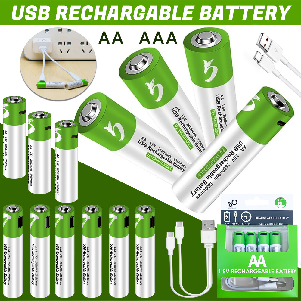Lot AA / AAA Battery 1.5V 2600mWh Type-C USB Rechargeable Lithium Ion Batteries