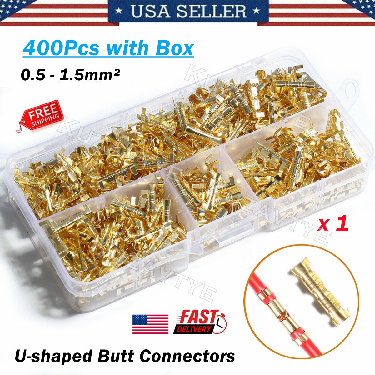 400~2000Pcs U-Shape Copper Ring Terminals Open Barrel Crimp Wire Butt Connectors