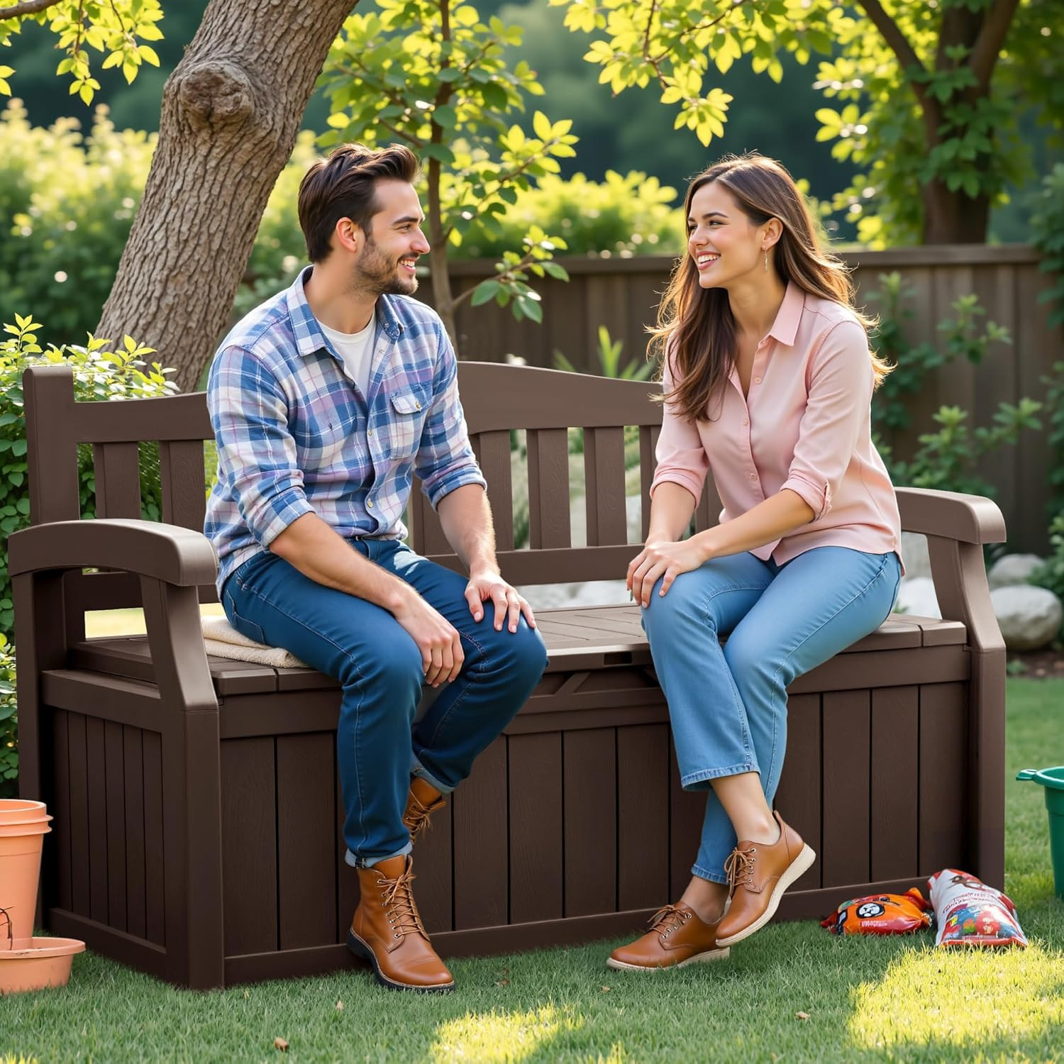 80 Gallon Storage Bench Outdoor Indoor, Durable All-Weather Seating with Hidden