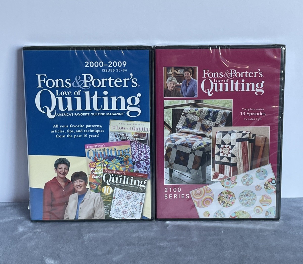 LOT OF 2 Fons & Porters Love of Quilting DVD’s 2100 Series & 2000-2009 Magazines
