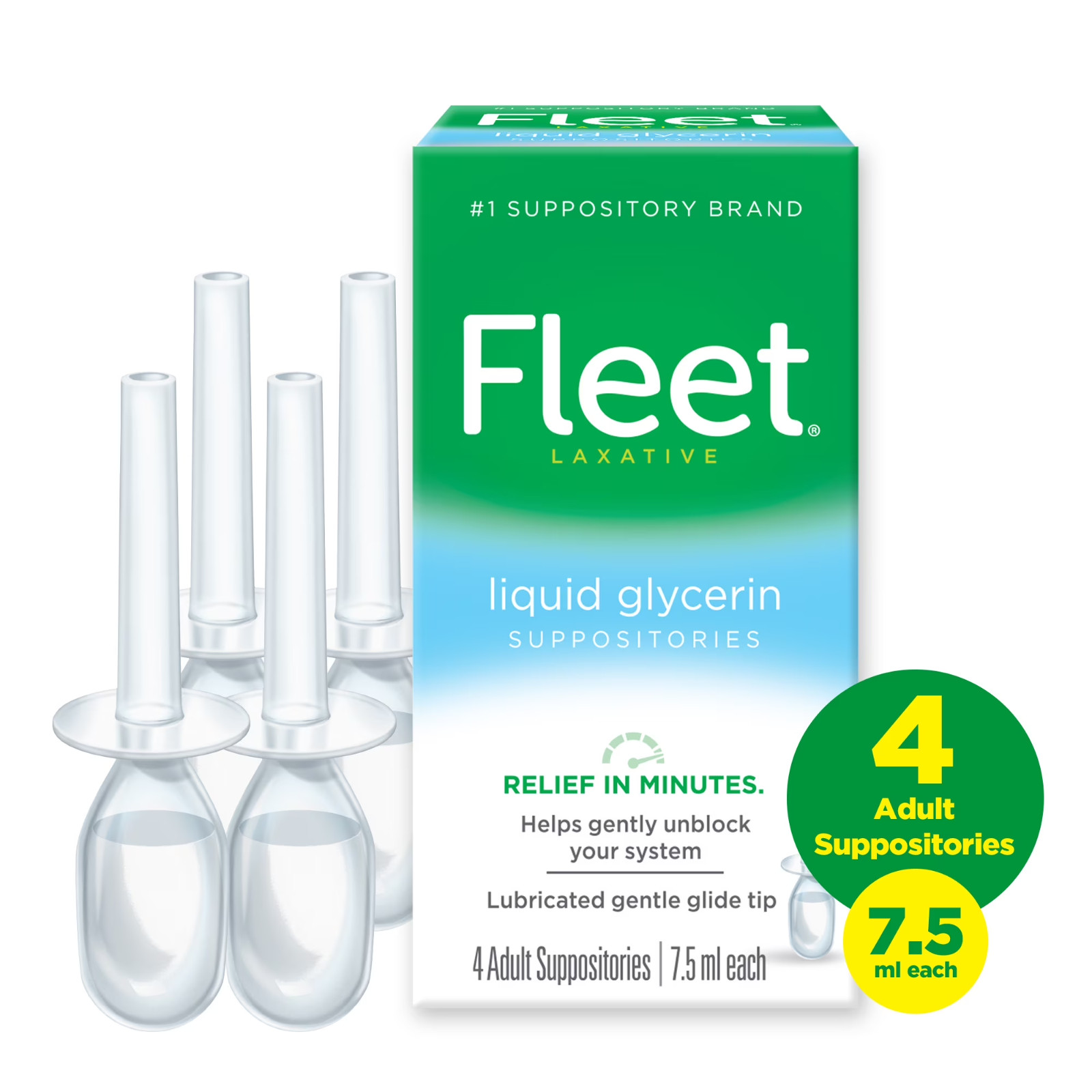 Fleet Liquid Glycerin Suppositories Adult Constipation Relief 7.5mL 4ct 4pk