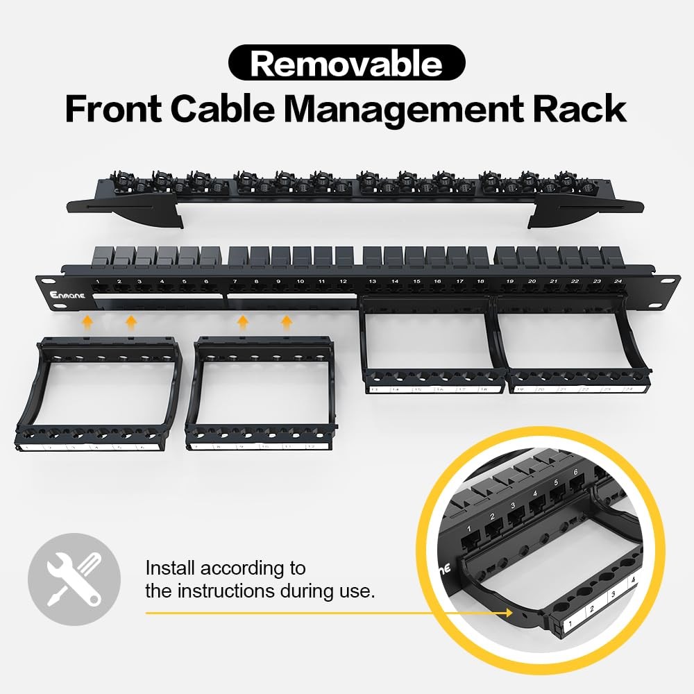 24 Port CAT6a Keystone Patch Panel Smart Cable Management 19 Inch Rack Mount