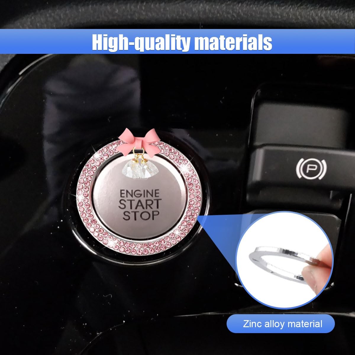 Bling Diamond Car Engine Start Stop Button Decoration Ring - Bling Ring Emblem C