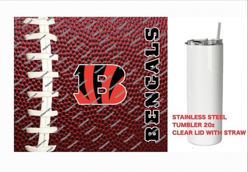 BENGALS  - Pig skin Football - Tumbler 20 oz Stainless Steel