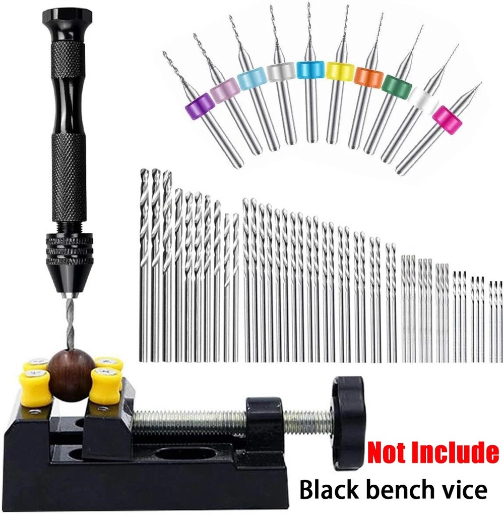 Twist Drill Bits Set Mini Micro Hand Rotary Precision Pin Vise Tools Kit 59 PCS