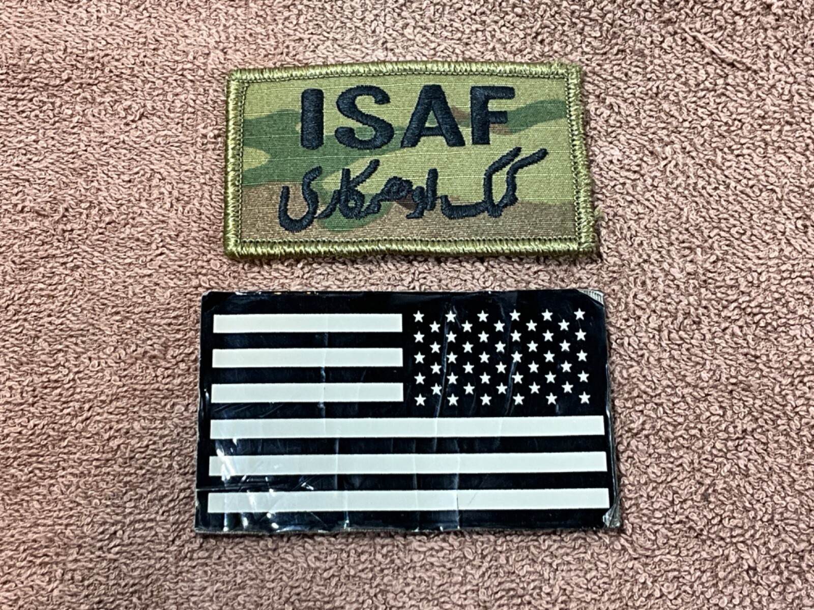 US Army IR US Flag and ISAF OCP Shoulder Patches PASHTO