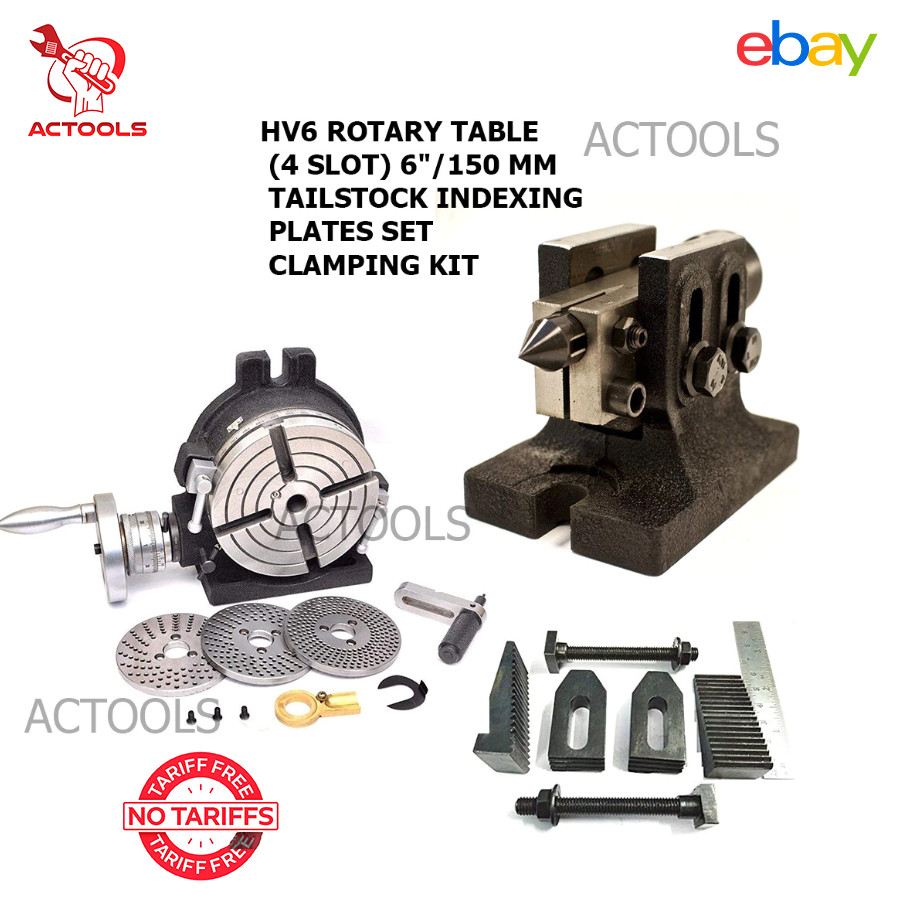 HV6 Rotary Table 4 Slot 6" 150 mm Tailstock Indexing Plates Set Clamping Kit USA