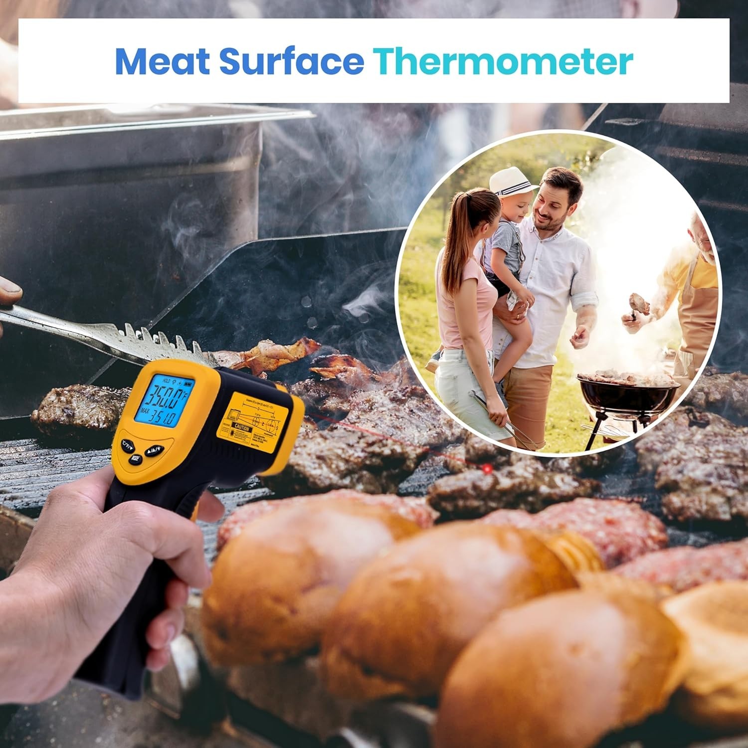 Versatile Non-Contact Temperature Gun for BBQ, Food, and Home Use - 12:1 Ratio