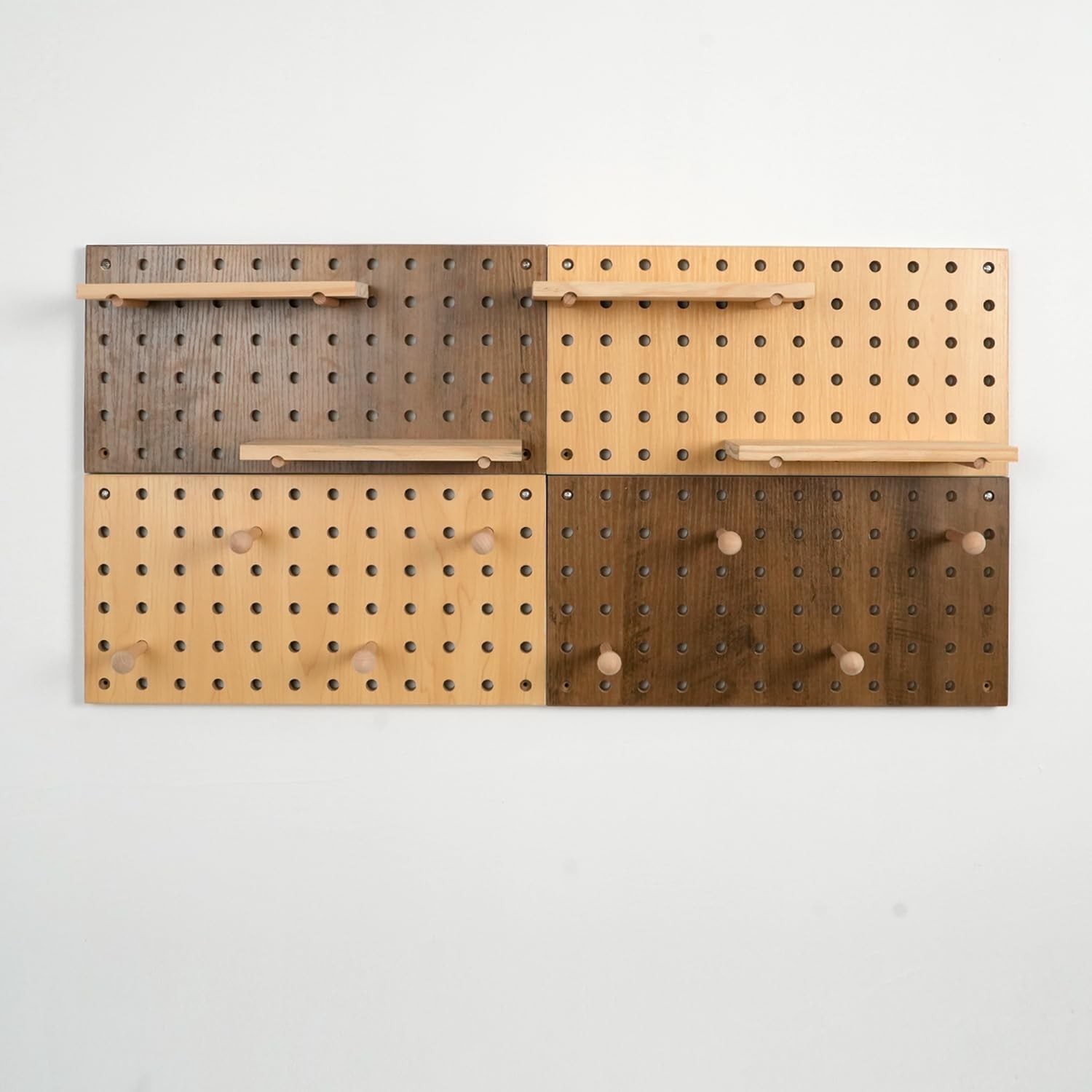 Brown & Beige Wood Pegboard Modular Display Wooden Pegboard Combination Wall ...