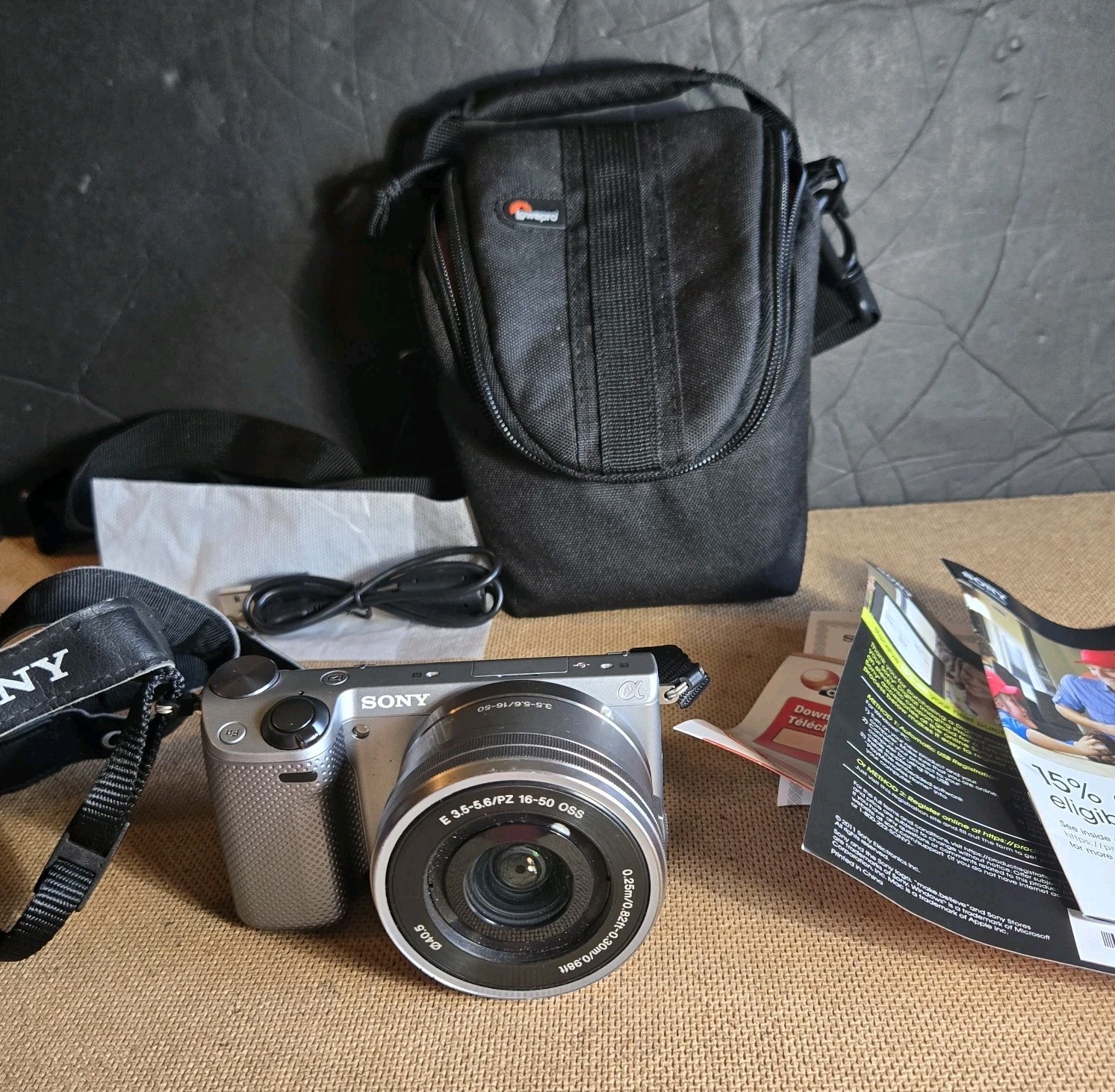 Sony Alpha NEX-5T 16.1MP Digital Camera Silver Model #Selp1650 W/battery, Strap!