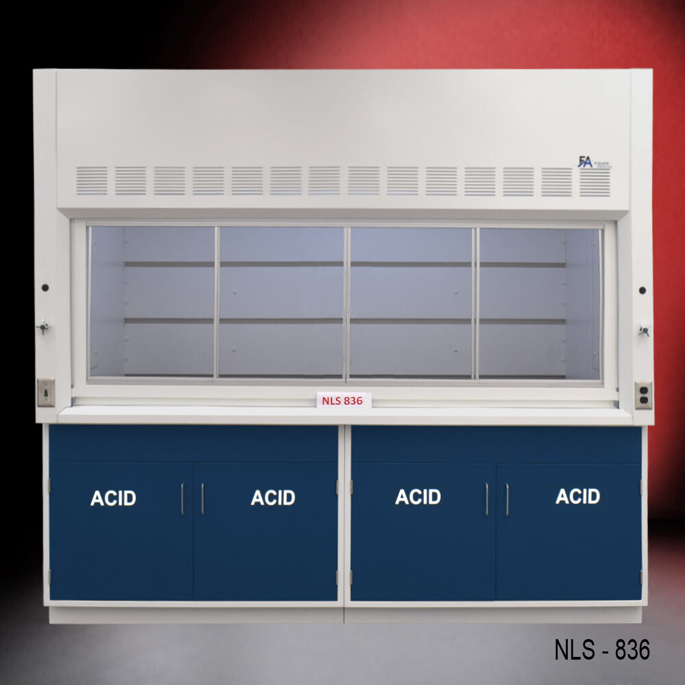 8' x 4' Laboratory Bench Fume Hood w/ ACID Storage Cabinets / E1-933