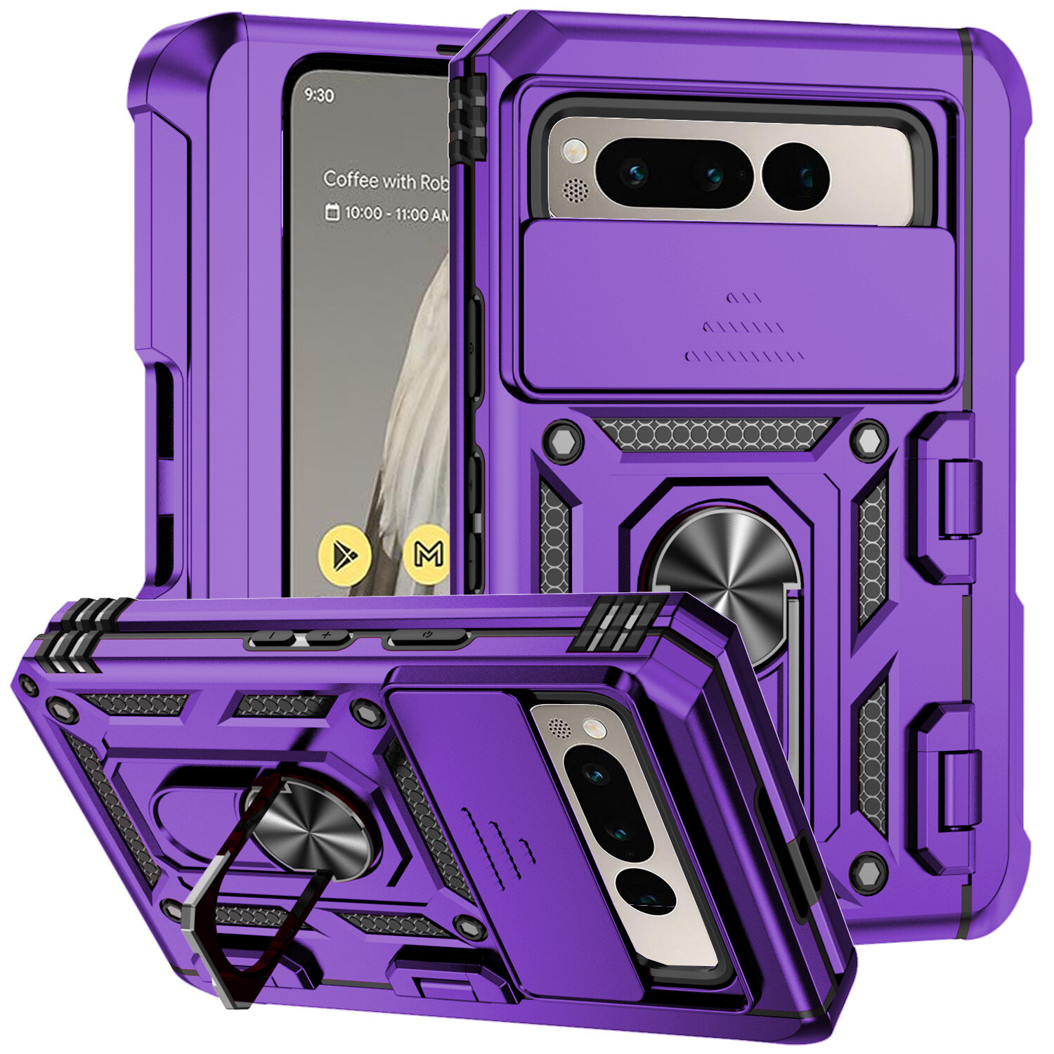For Google Pixel Fold Shockproof Armor Kickstand Case W/ Slide Camera Protector