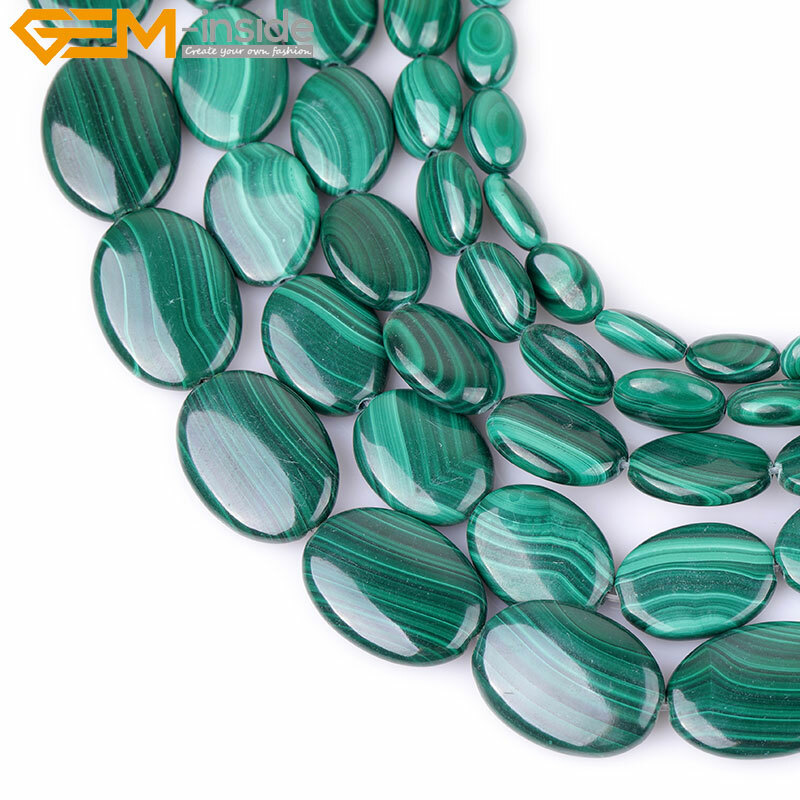Flat Oval Natural Green Malachite Gemstone Beads For Women Jewelry Making 15"