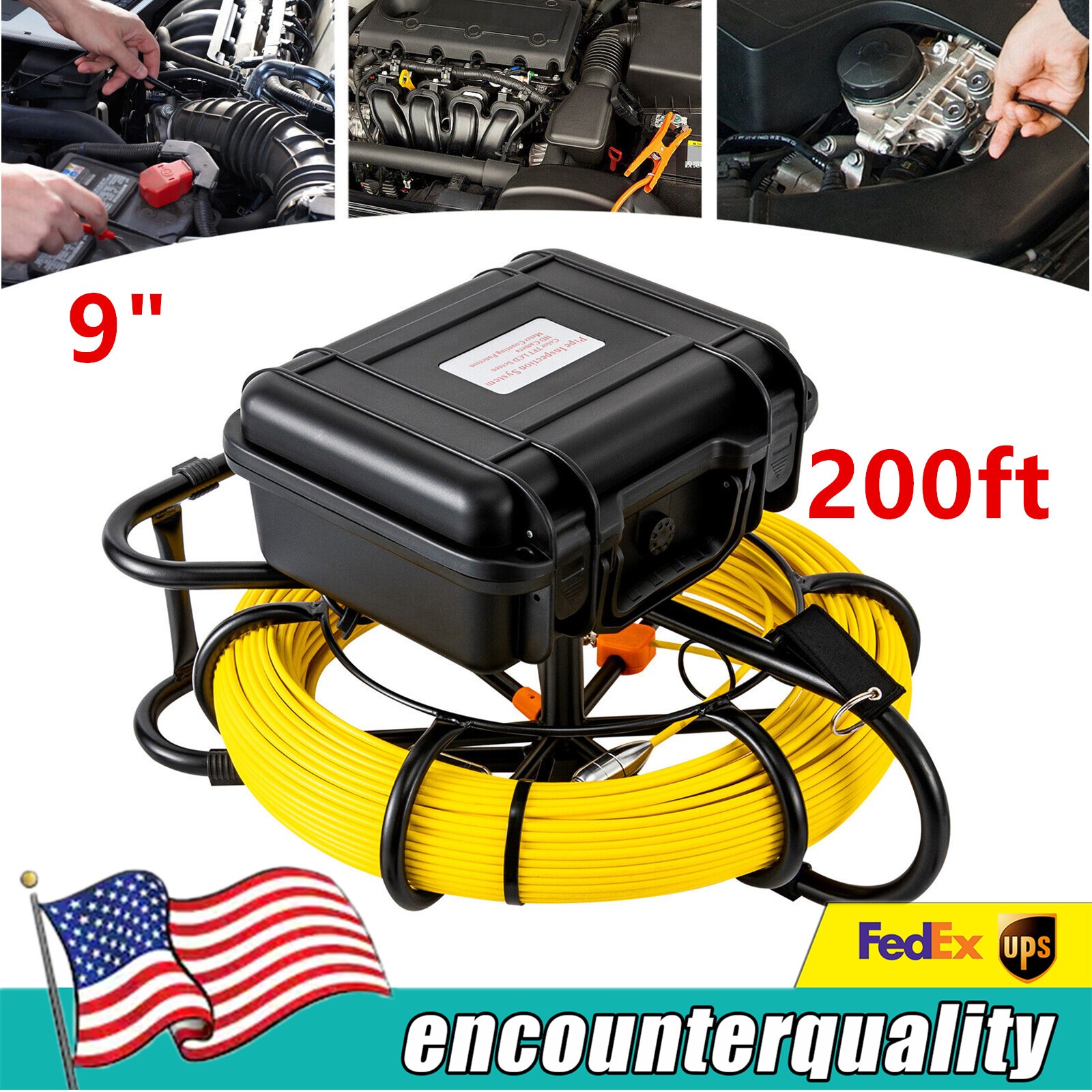 200ft/60m 9" Monitor Drain Sewer Camera Pipe Inspection Camera HD 1200TVL NEW