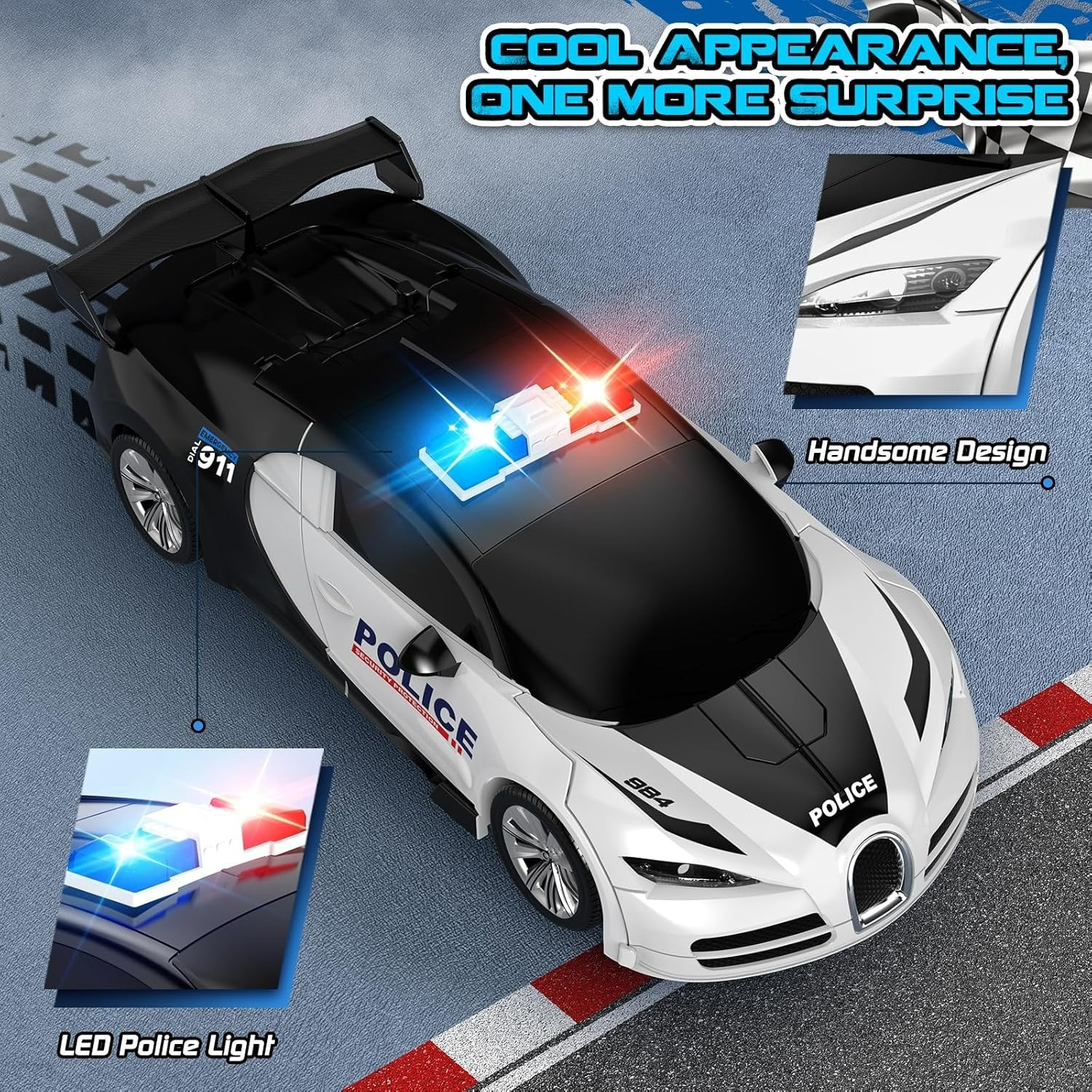 Coche de control remoto, robot transformable con un solo clic - Blanco