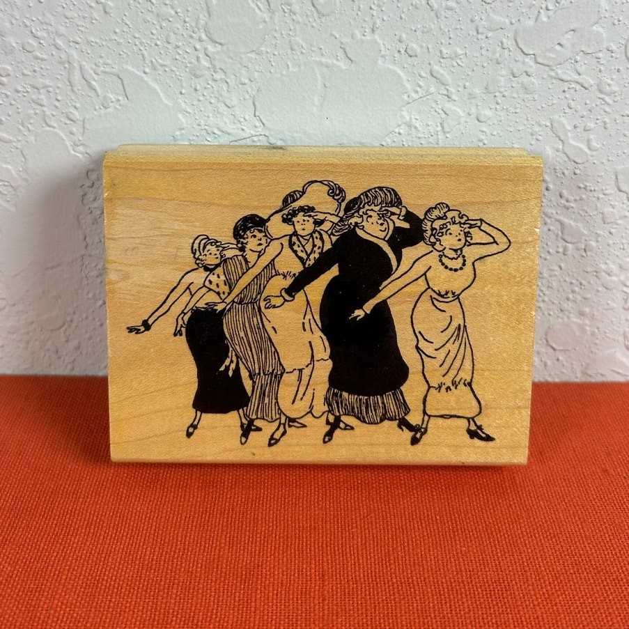 Vtg Wood Mounted Rubber Stamps Ann-Ticipations Preowned 4x3" - retro ladies