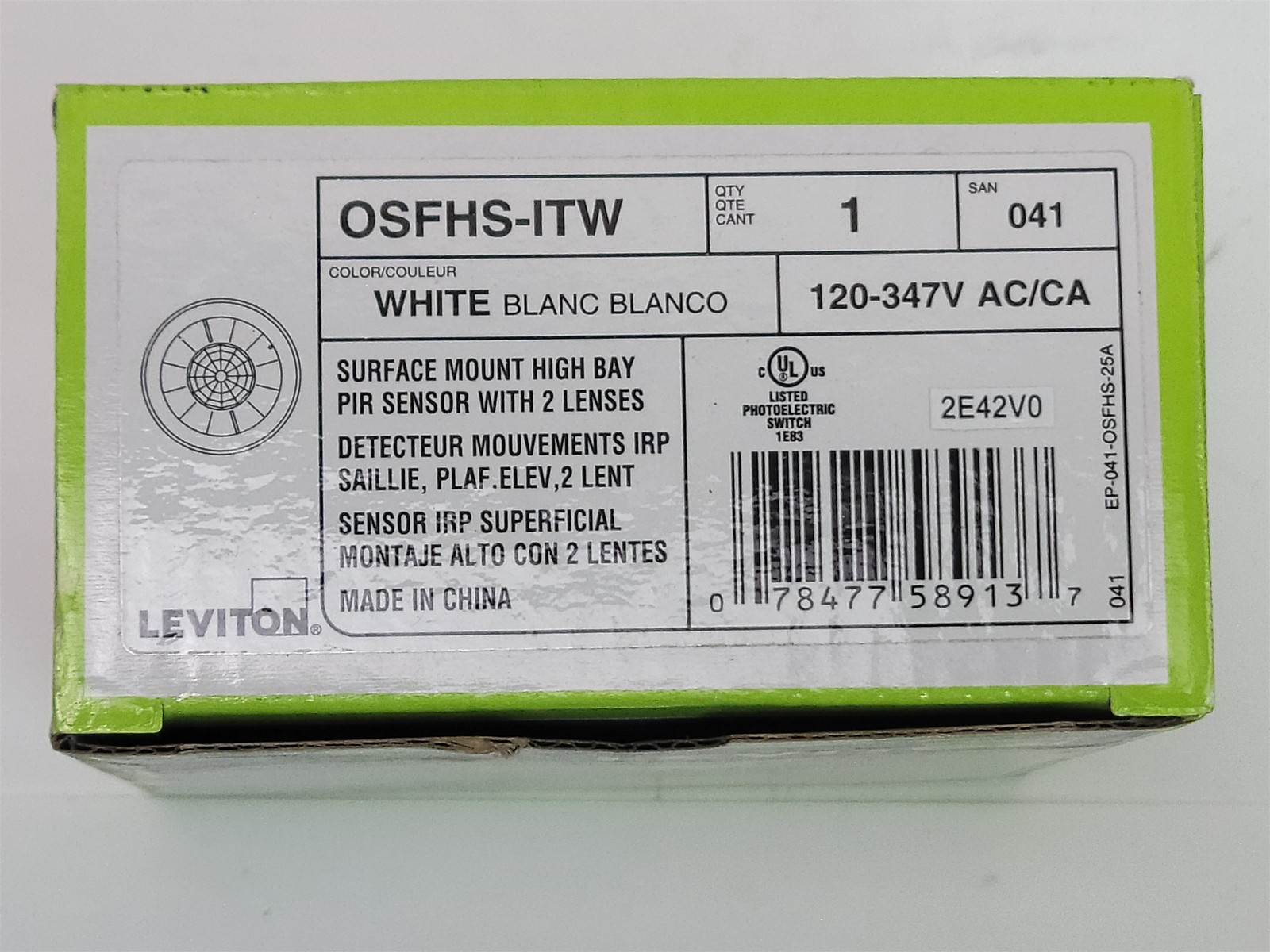 Leviton OSFHS-ITW White PIR Occupancy Sensor High Bay Surface/Flush Mount