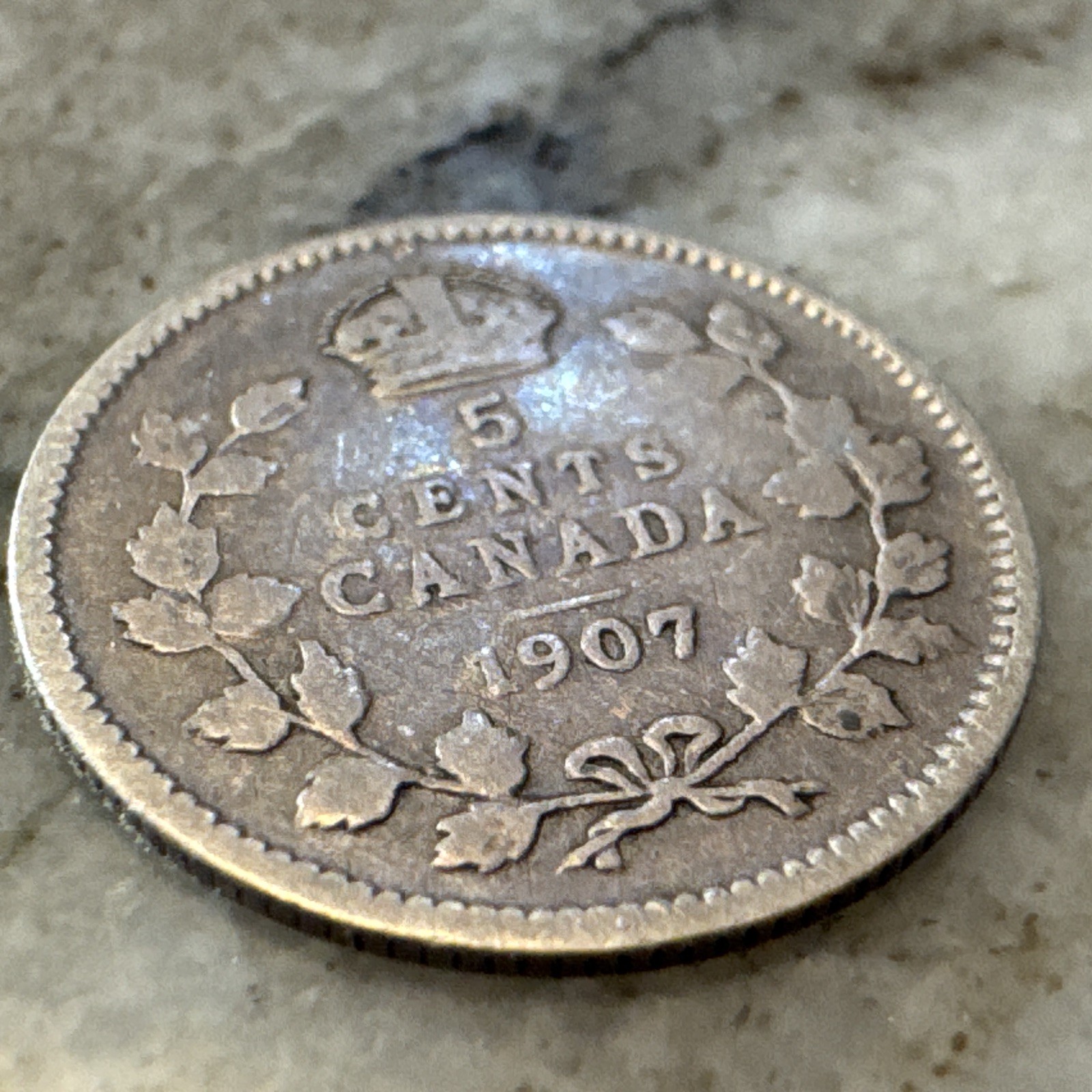1907 Canada 5 Cents Silver Coin