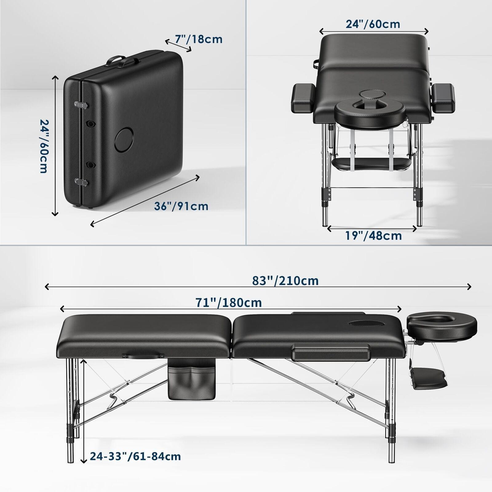 Brelley Massage Table Portable, 2-Fold Lash Bed with Side Pocket, Adjustable Hei
