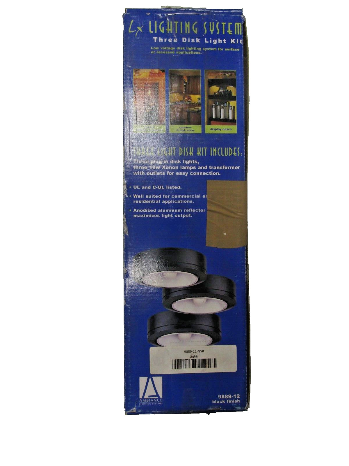 New Ambiance LX Under Cabinet Disk Lights Set Of 3 9889-12 Black Discontinued