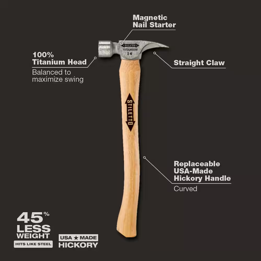 14 Oz. Titanium Smooth Face Hammer with 18 In. Curved Hickory Handle