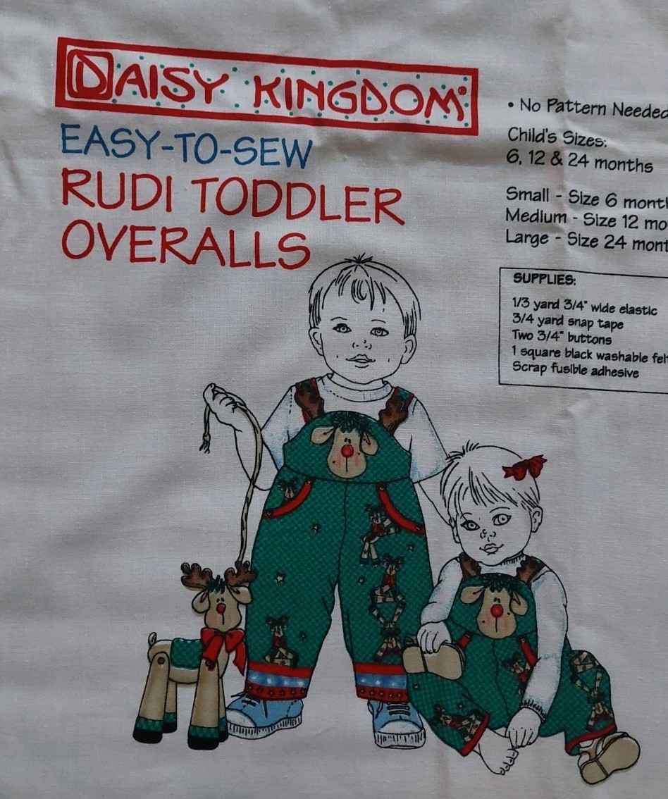 Daisy Kingdom Easy Rudi Reindeer Toddler Overalls 6-24 Mo Fabric Panel 1998 NOS