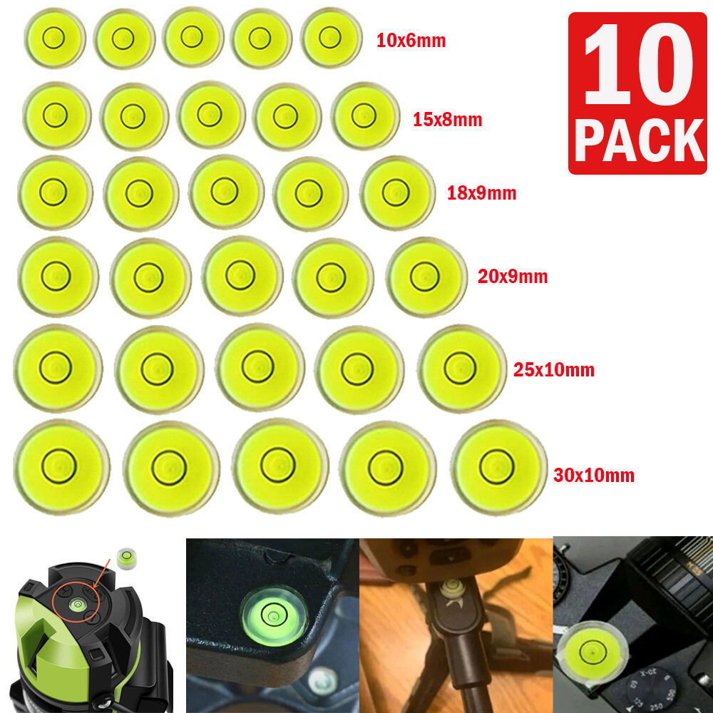 10pc Precision Circular Mini Spirit Level Set Meter Bubble Horizontal Ruler Tool