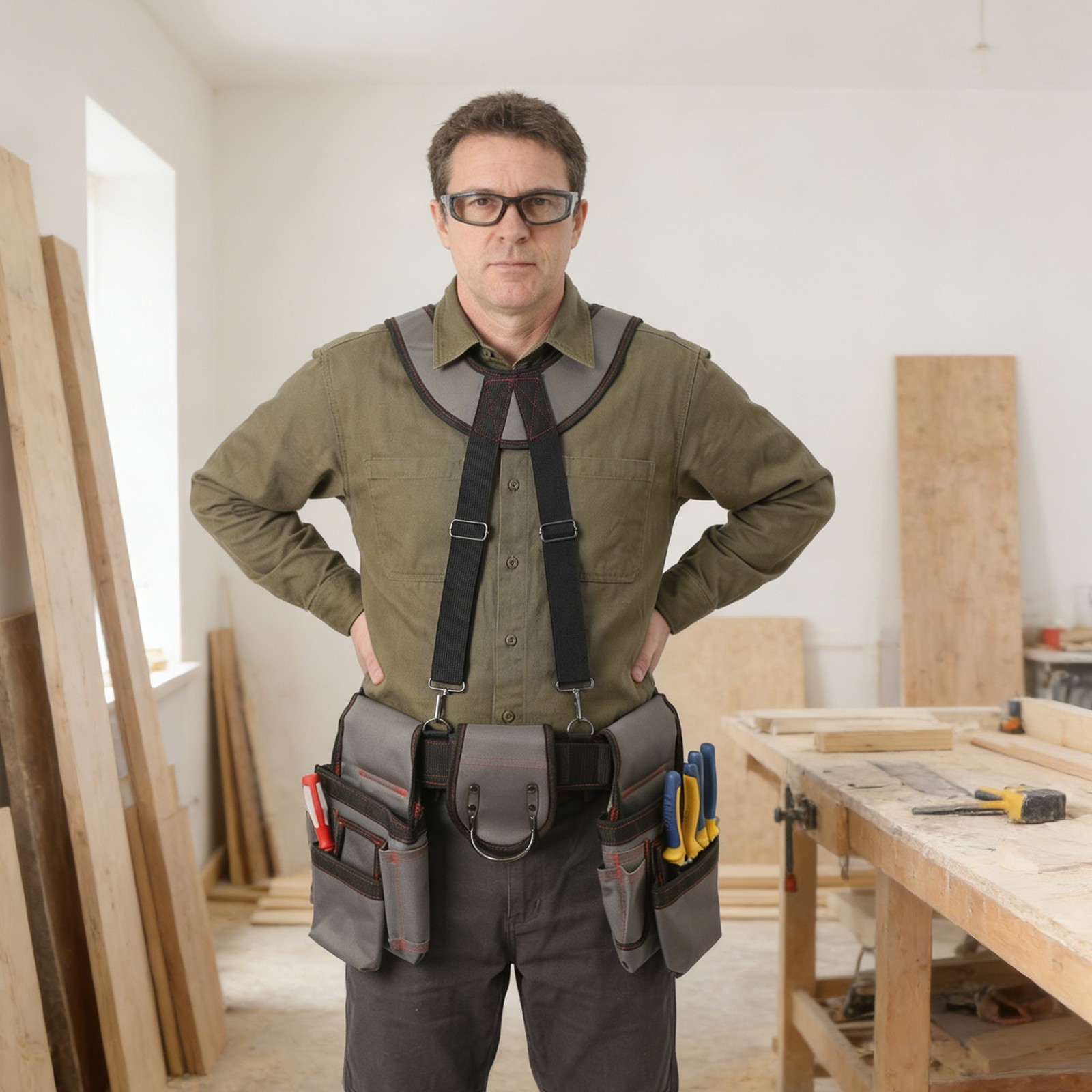 Heavy Duty Tool Bag with Suspenders, Multifunctional Electrician Tool Bag