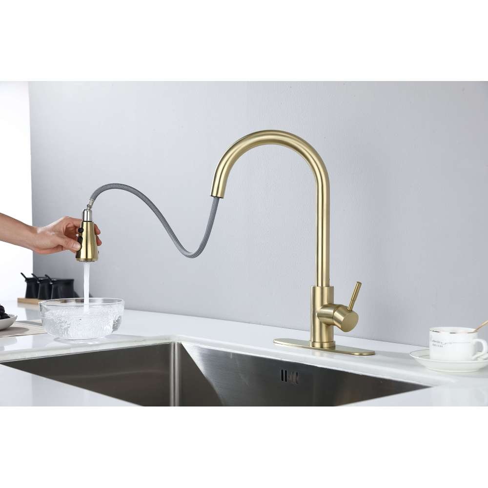 Kitchen Faucet with Pull Out Sprayer Single Handle High Arc Stainless Steel