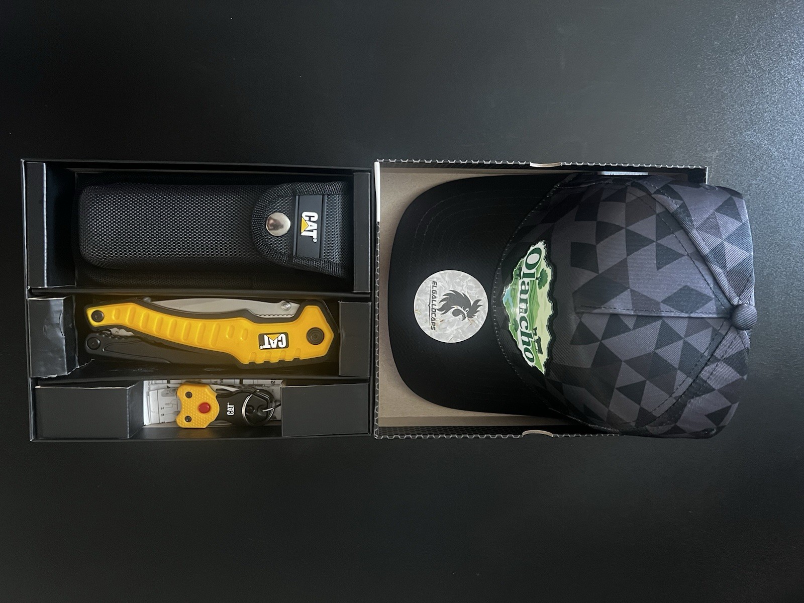 CAT Folding Multitool Knife Set w/ Pouch & Keychain + Olancho Cap (3pc)