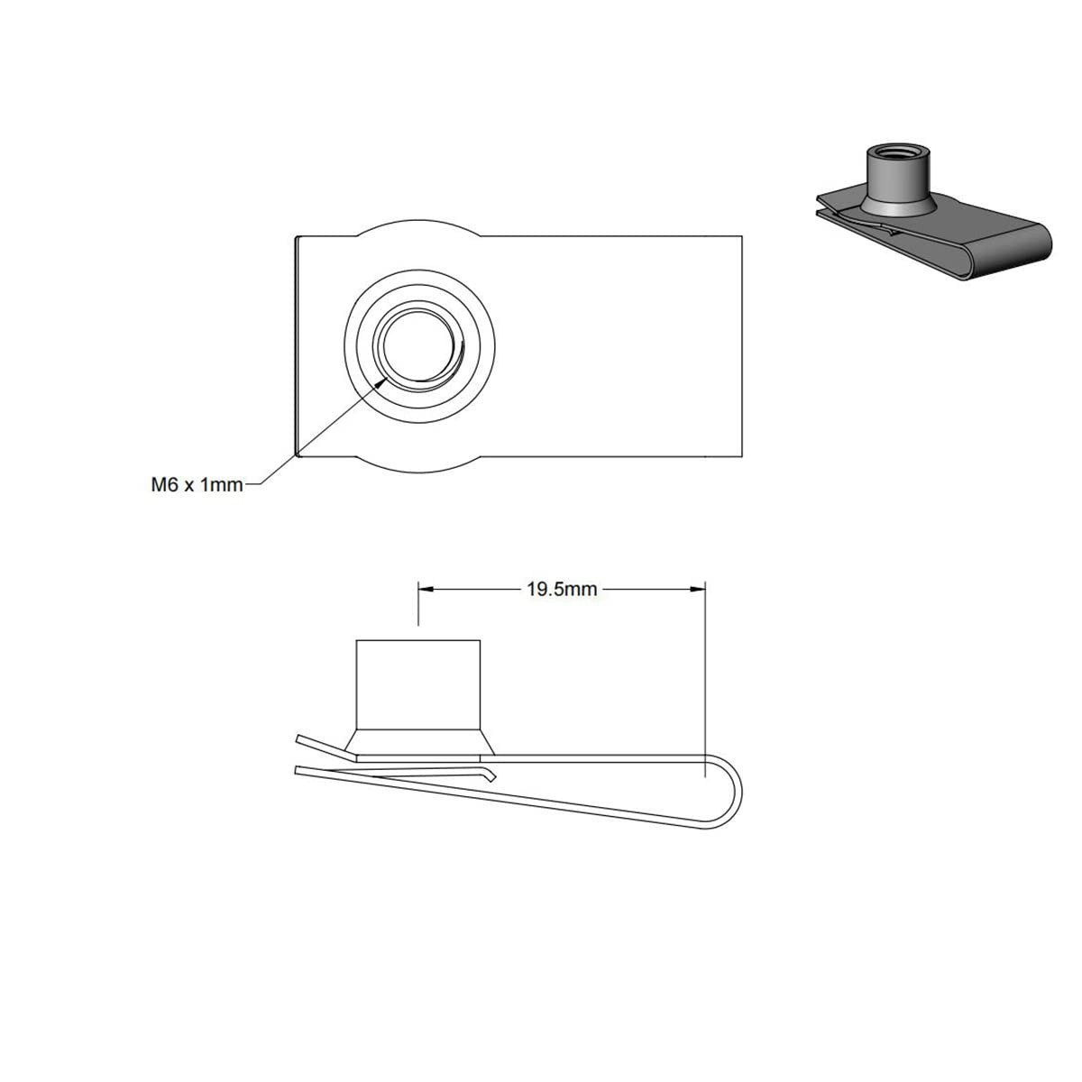 M6 Long Stainless Steel U -Style Clip-On Nut,U-Type M6SS Long, Silver