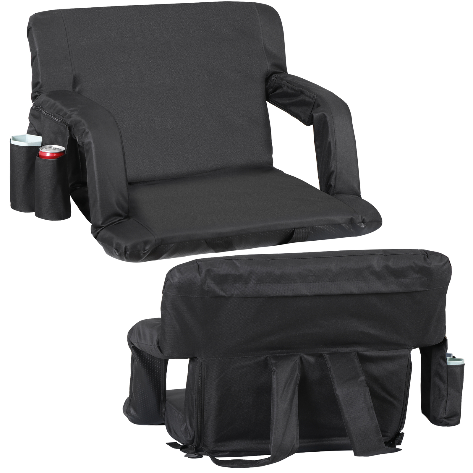 2PCS Reclining Stadium Seat for Bleachers w/ Padded Backrest Adjustable Armrests