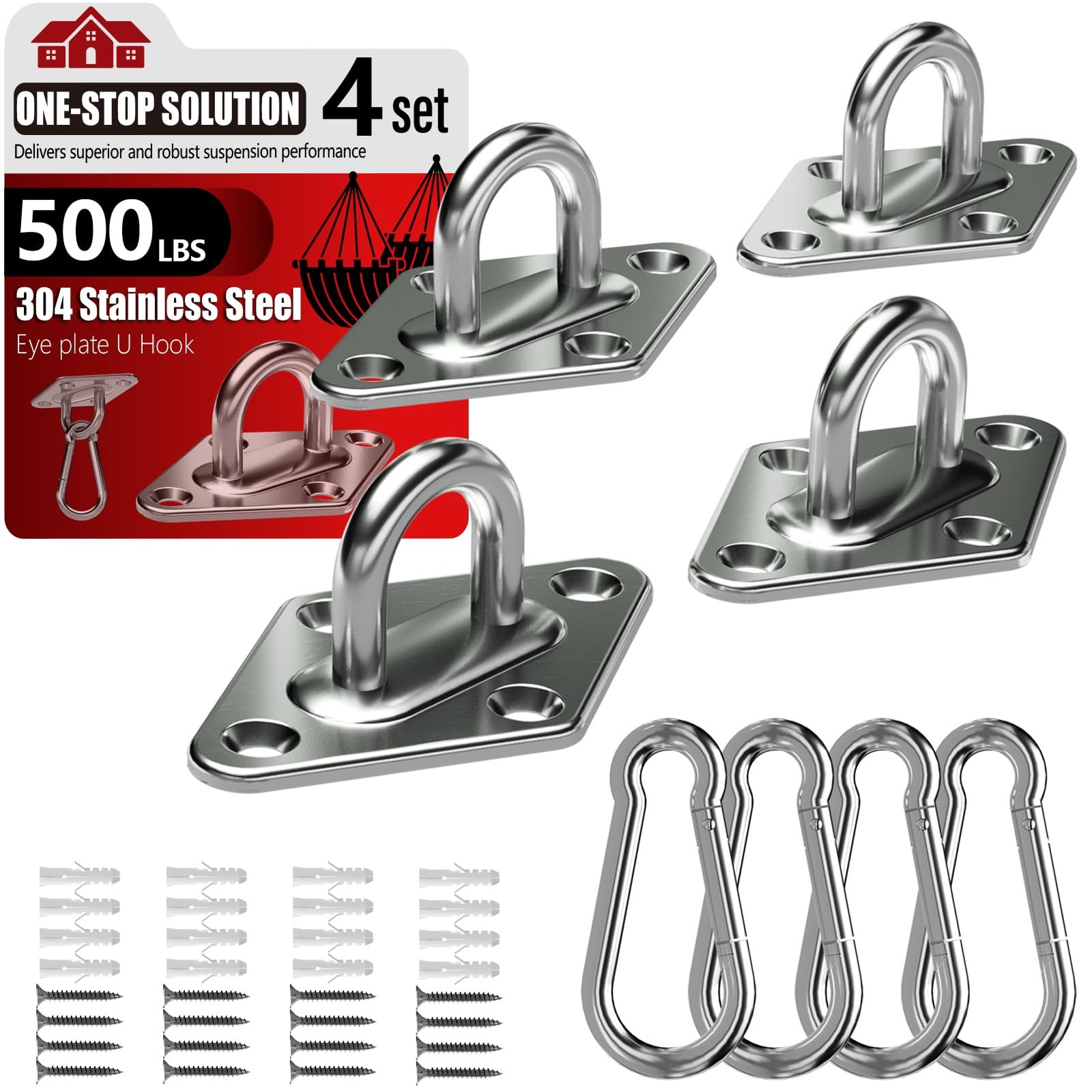 sprookber 304 Stainless Steel Pad Eye Snap Hooks, M5 Heavy 2 Inch, Silver