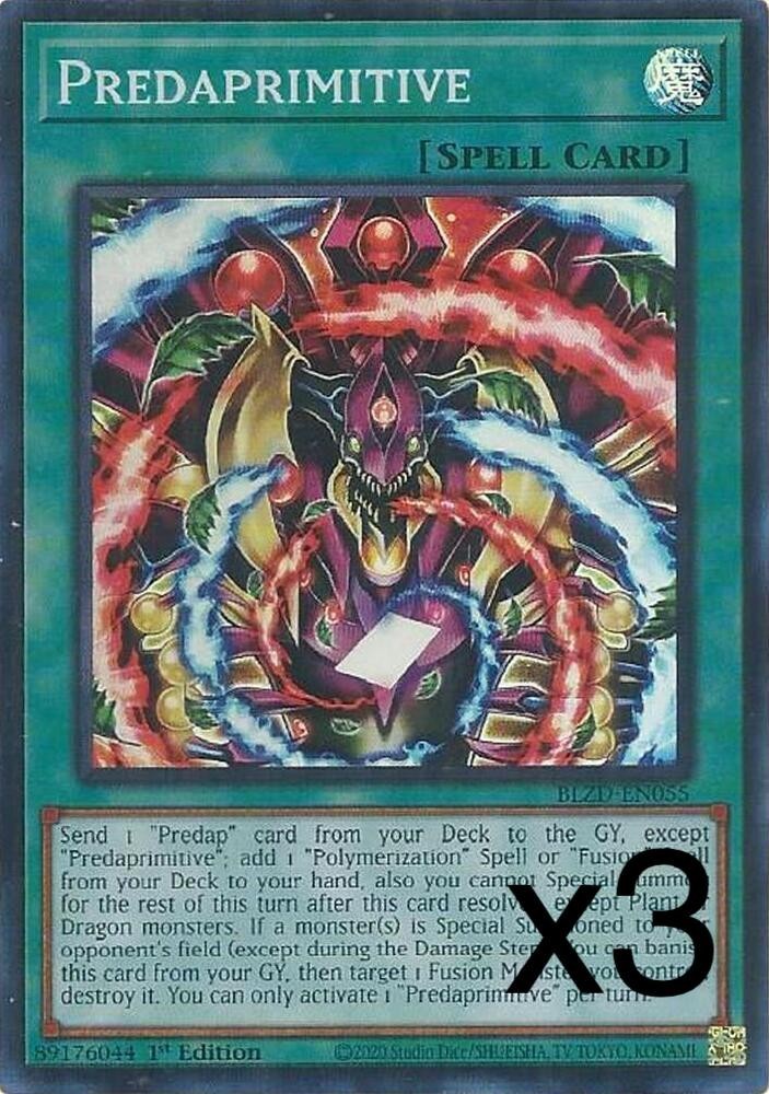 3X Yugioh Predaprimitive BLZD-EN055 Super Rare 1st Edition NM