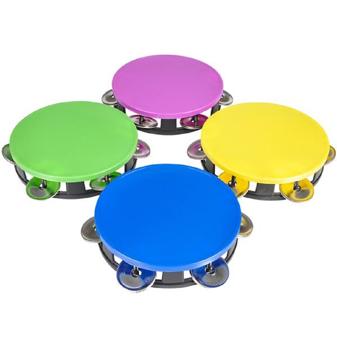5.5" Neon Tambourines (4 PACK) Colorful Party Favors, Party Instruments, Noise