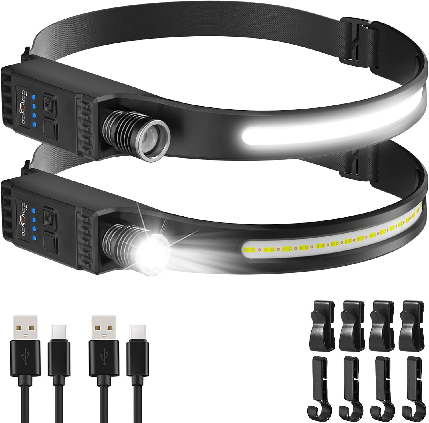 Headlamp Rechargeable with Red Light, 2 Pack Super Bright 230° Wide Beam Head La