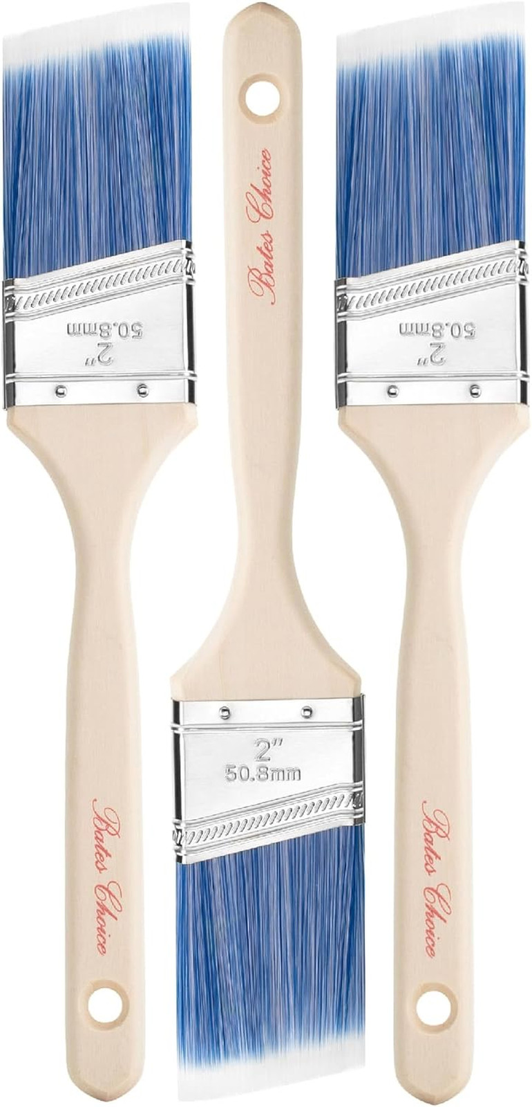 Bates- Paint Brushes, 2-Inch, 3 Pack, Angle Brushes, Treated Wood Handle, Paint