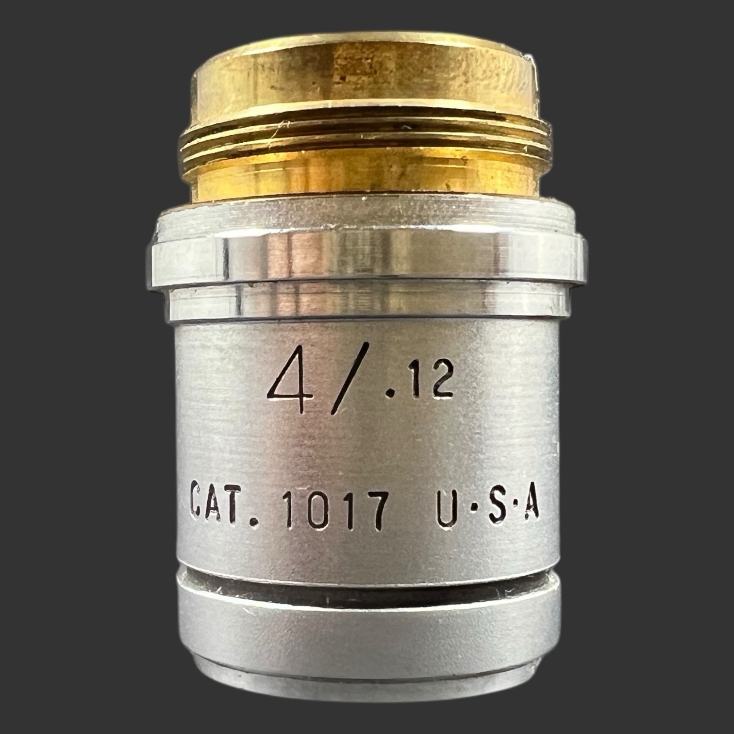 Vtg AO American Optical Plan Achro 4/.12 Microscope Objective Lens CAT .1017
