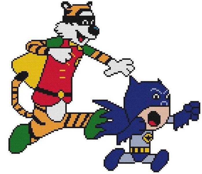 CROSS STITCH+ CRAFT PATTERN Calvin & Hobbes Tiger Comic Batman Robin Halloween